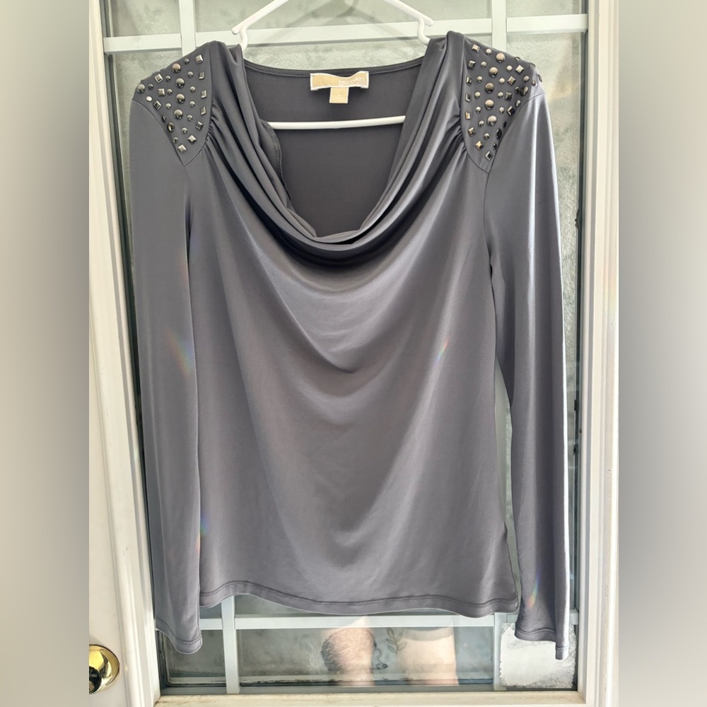 Michael Kors Sz Small ,Silver Studs Gray Top Shirt Blouse